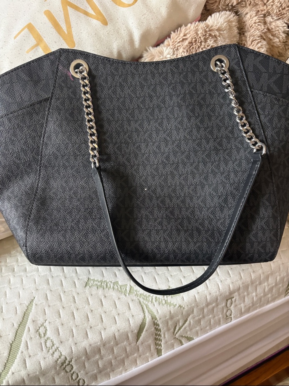 Michael Kors Black MK Logo Tote with Silver Hardware - Picture 2 of 2